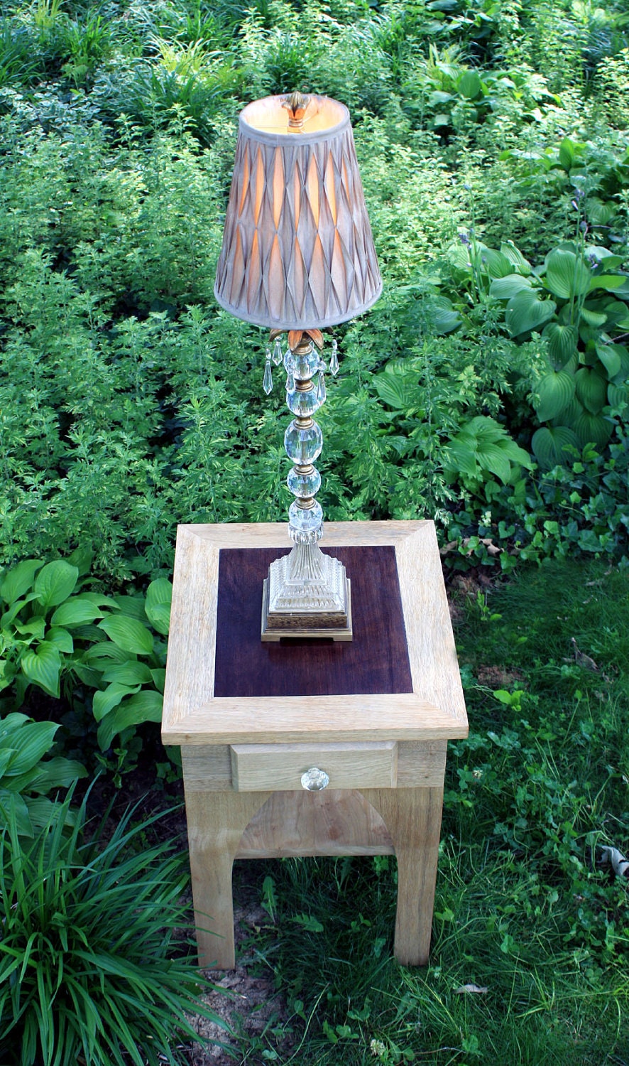 End Table / Night Stand (Nature's Cathedral) with Chocolate Brown Centerpiece, Contemporary, Limba Wood, Matte Clear Coat Finish - Handmade