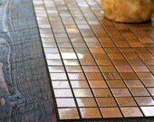 Coffee Table, Metal Mosaic, Reclaimed Wood, Rustic Contemporary, "Copper Sunset", Dark Brown Wax Finish - Handmade