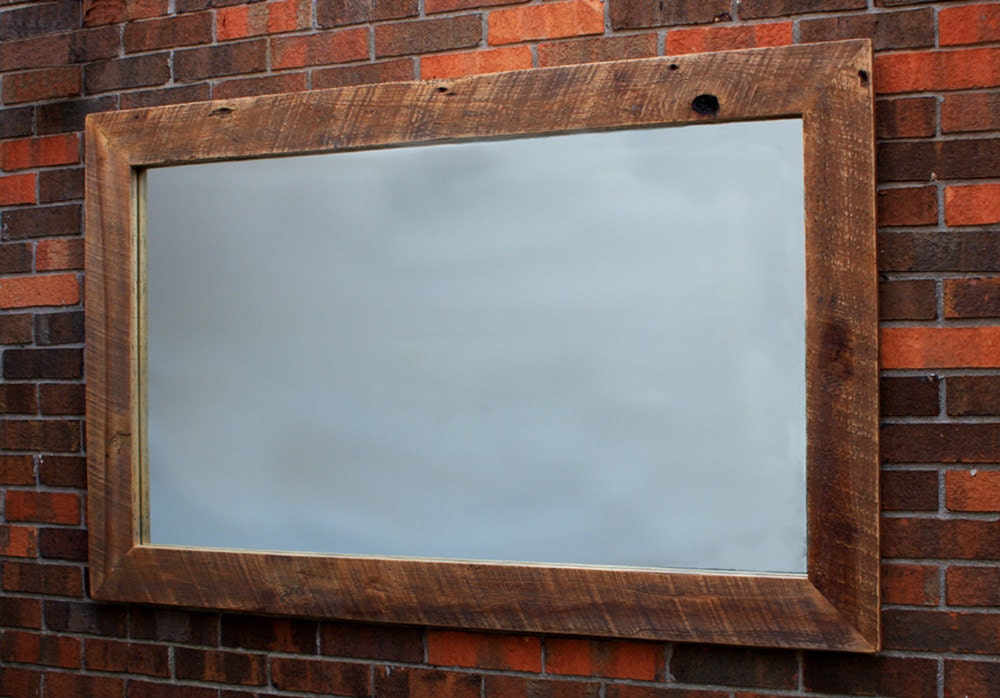 Salvaged Wood Rustic Framed Mirror, Natural Finish, 34 x 54 - Handmade