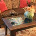 Large Coffee Table with Irridescent Glass Tile Inlay, Rustic Contemporary, Java Finish - "The Starry Night" - Handmade