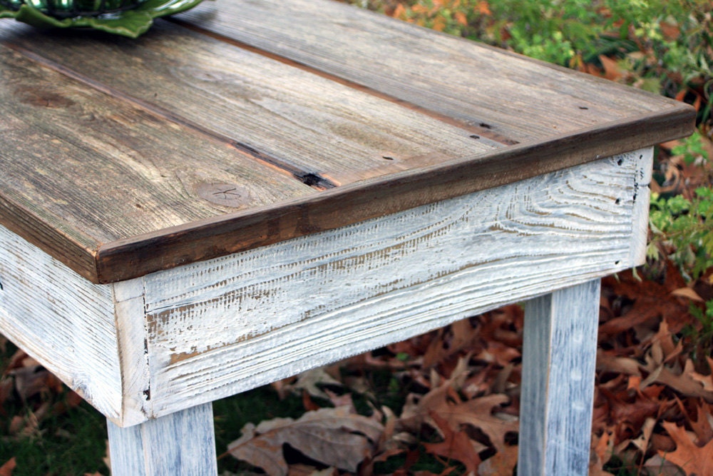 Large Coffee Table, Reclaimed Wood, Rustic Contemporary, Natural and Distressed White Finish - Handmade