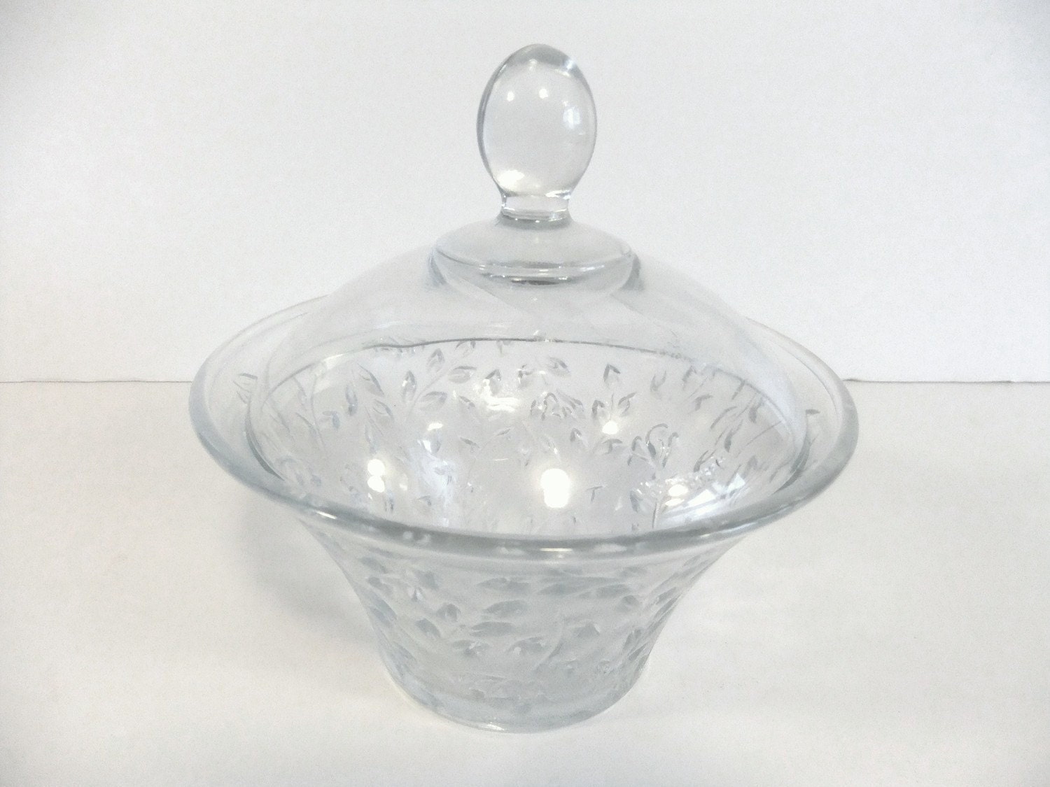 Vintage Clear Cut Glass Covered Dish