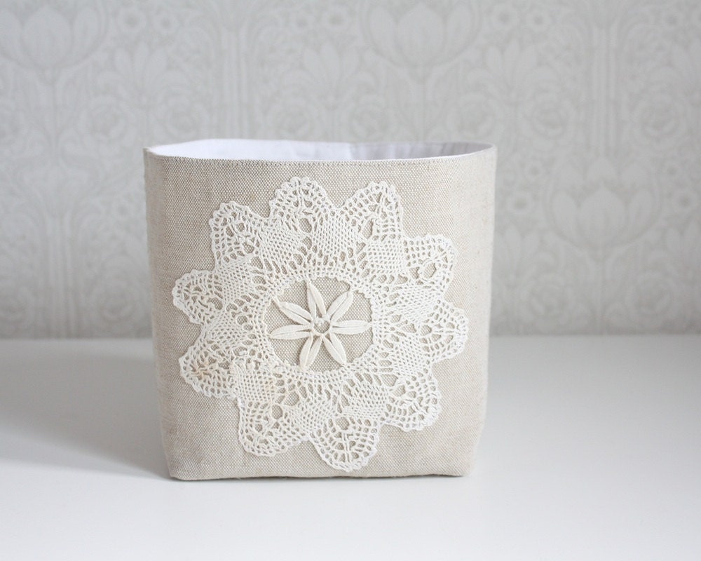 small storage bin -linen and lace collection