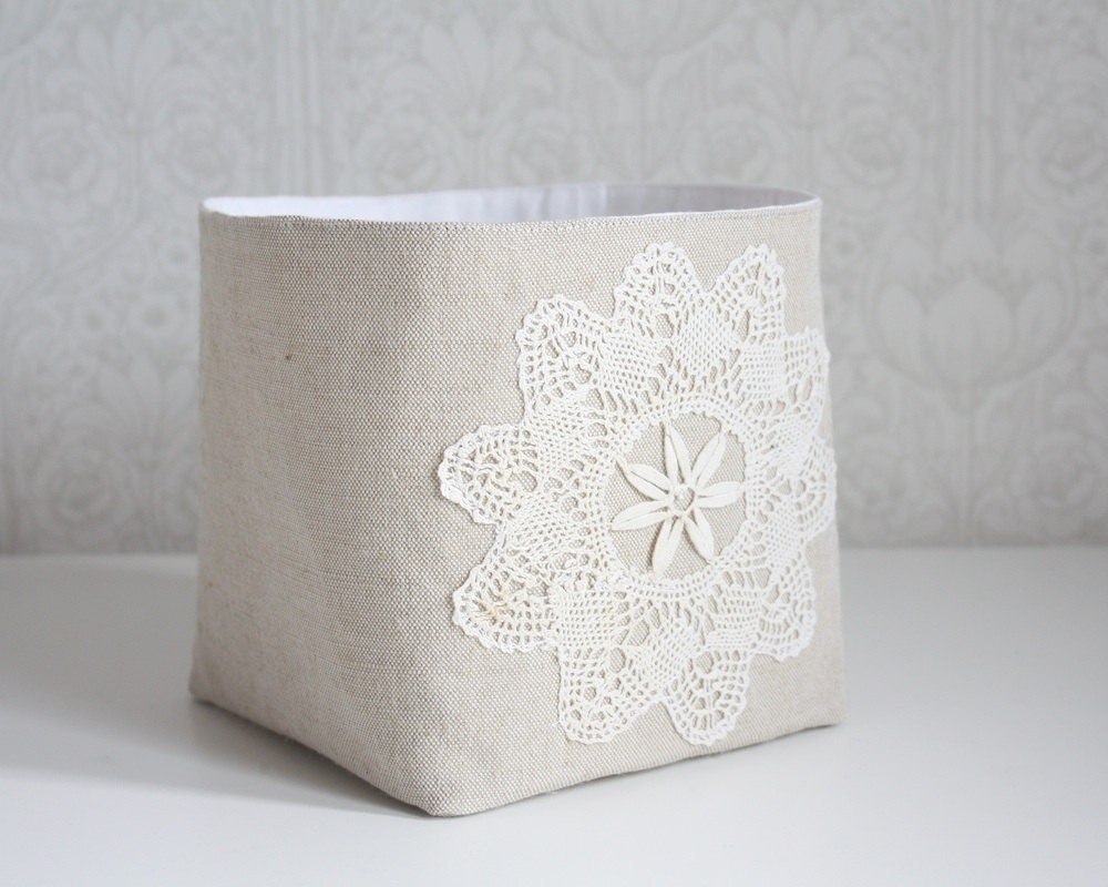 small storage bin -linen and lace collection
