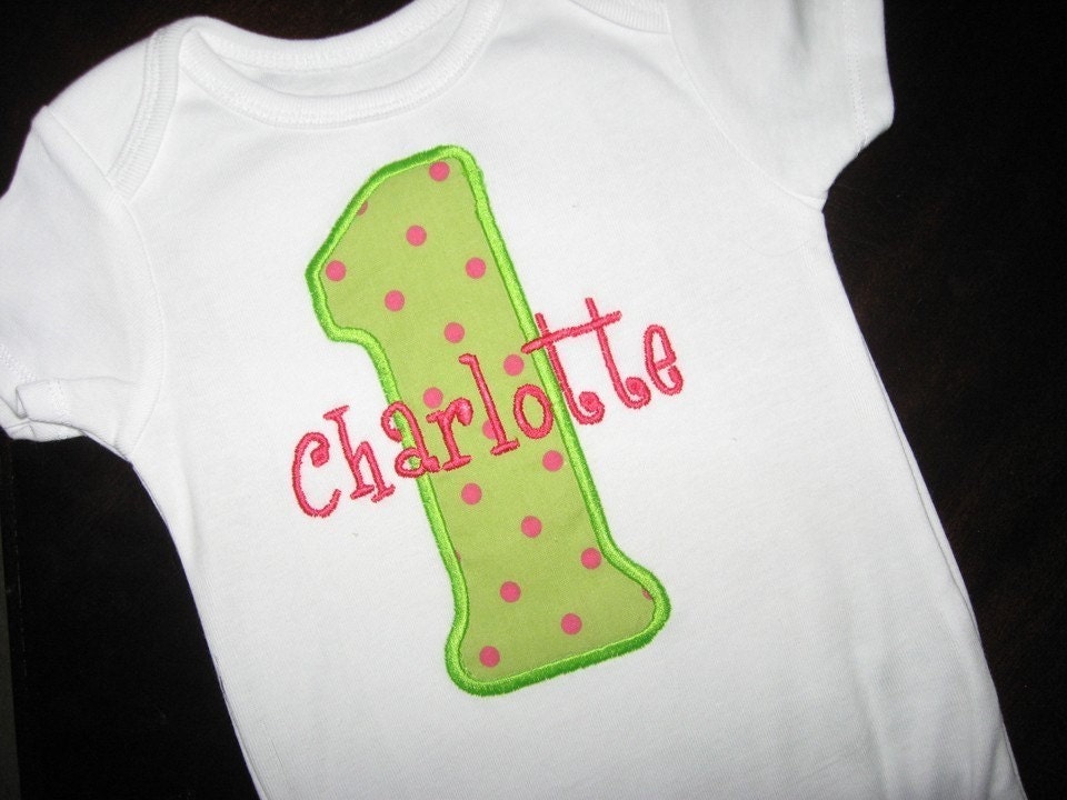 First Birthday Shirt or Bodysuit with applique Number and Embroidered Name, custom