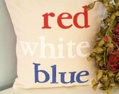 SALE - Hand Stamped Typography Pillow - Modern Red, White, Blue