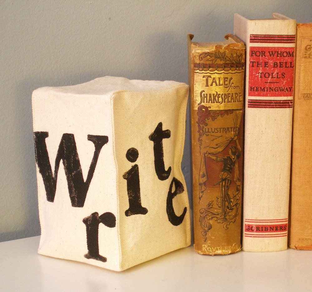 Hand Stamped Fabric Bookend - Write