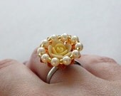 SALE Swarovski and Clay Rose Beaded Ring - Adjustable - Yellow Rose