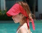 Fabric sun visor - red and white polka dot - tie-back - 1950s style