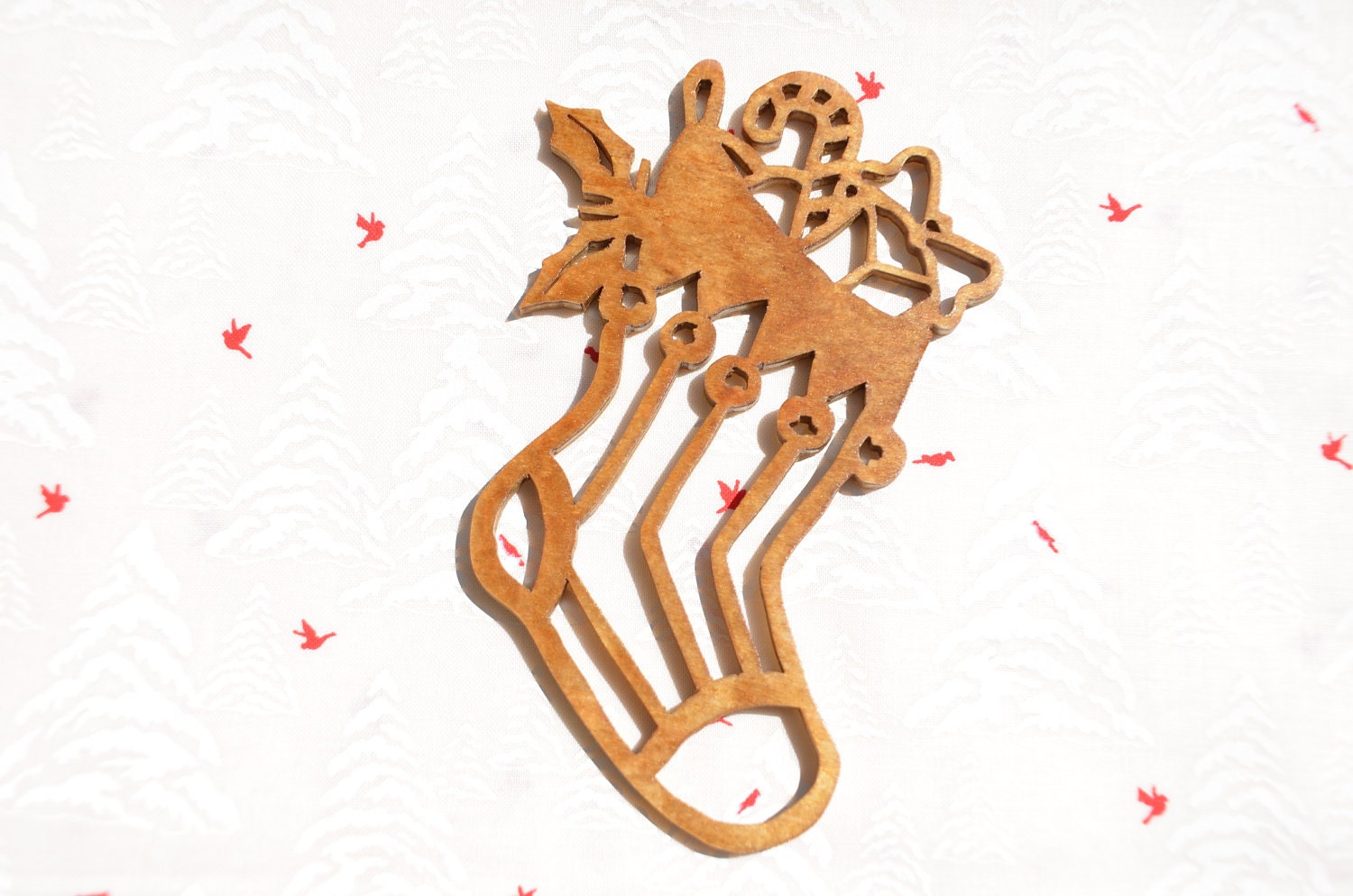 Wood Fretwork Stocking Ornament Gift Tag Christmas Tree Decoration