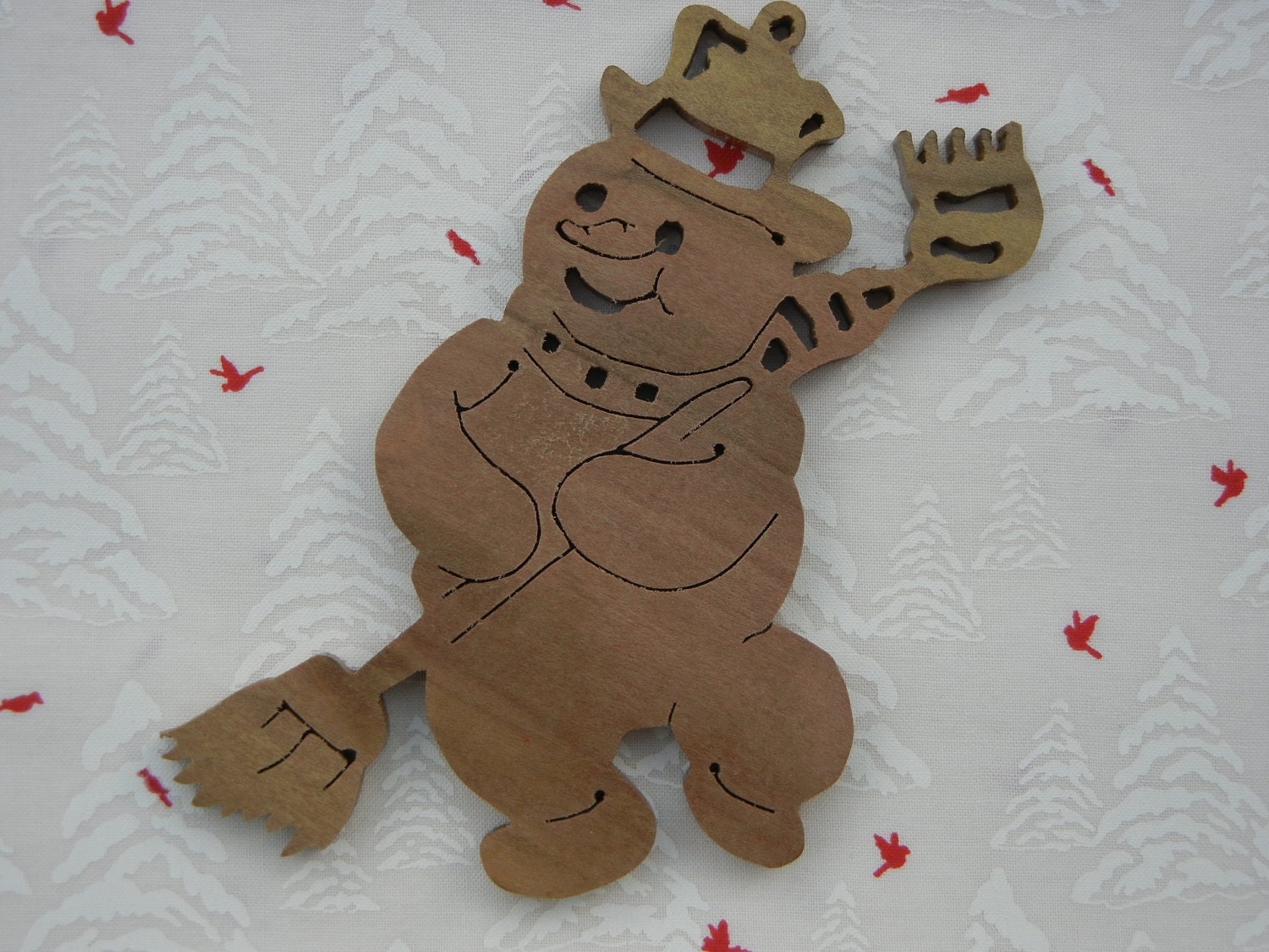 Fretwork Snowman Christmas Holiday Ornament Woodworking Gift Tag