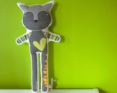 softie animal - Reinaldo the grey cat, in high quality cotton fabric