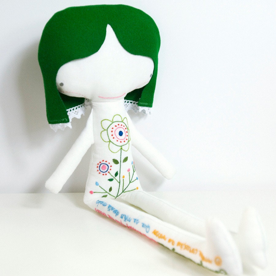 hand embroidered linen doll Ermelinda