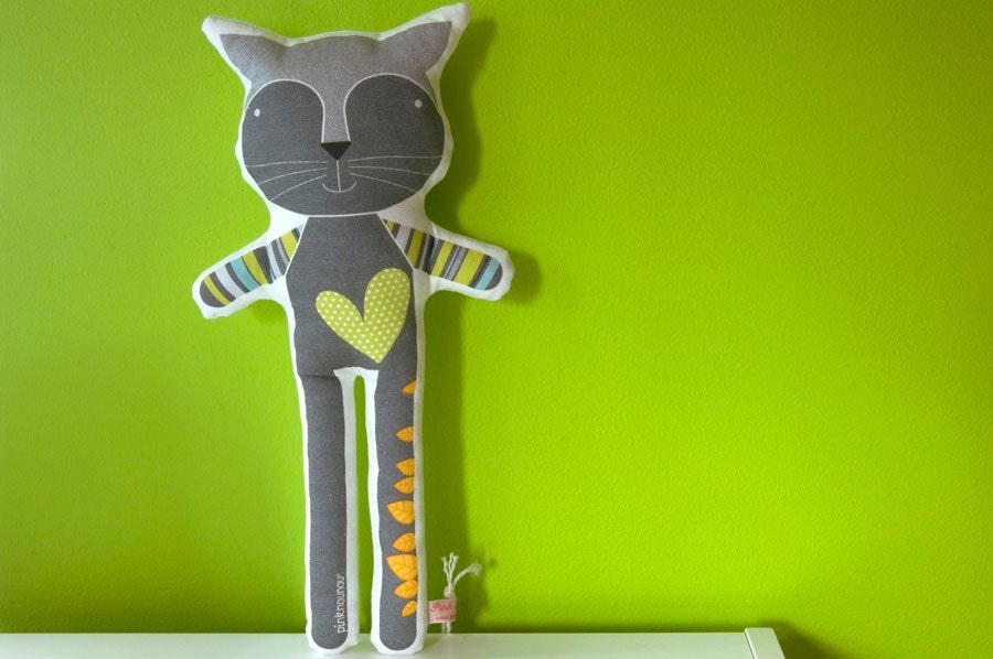 softie animal - Reinaldo the grey cat, in high quality cotton fabric