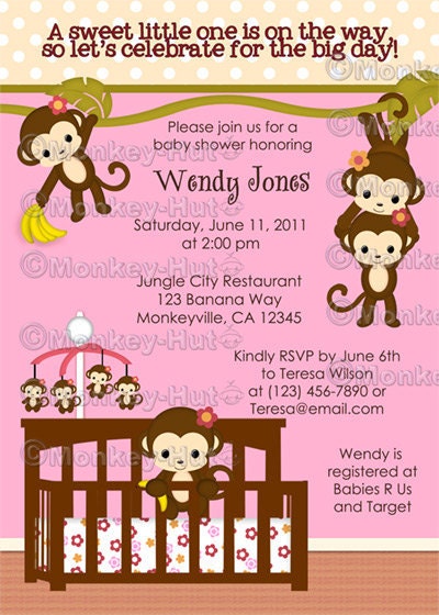 Girl Baby Shower Theme on Perfect Baby Shower Invitation To Match The Melanie Monkey Baby Theme