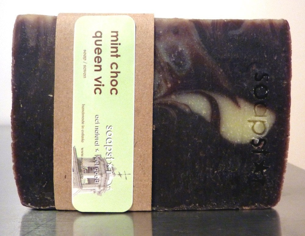 Mint Choc Queen Vic - mint chocolate handmade soap natural plus beautiful postcard
