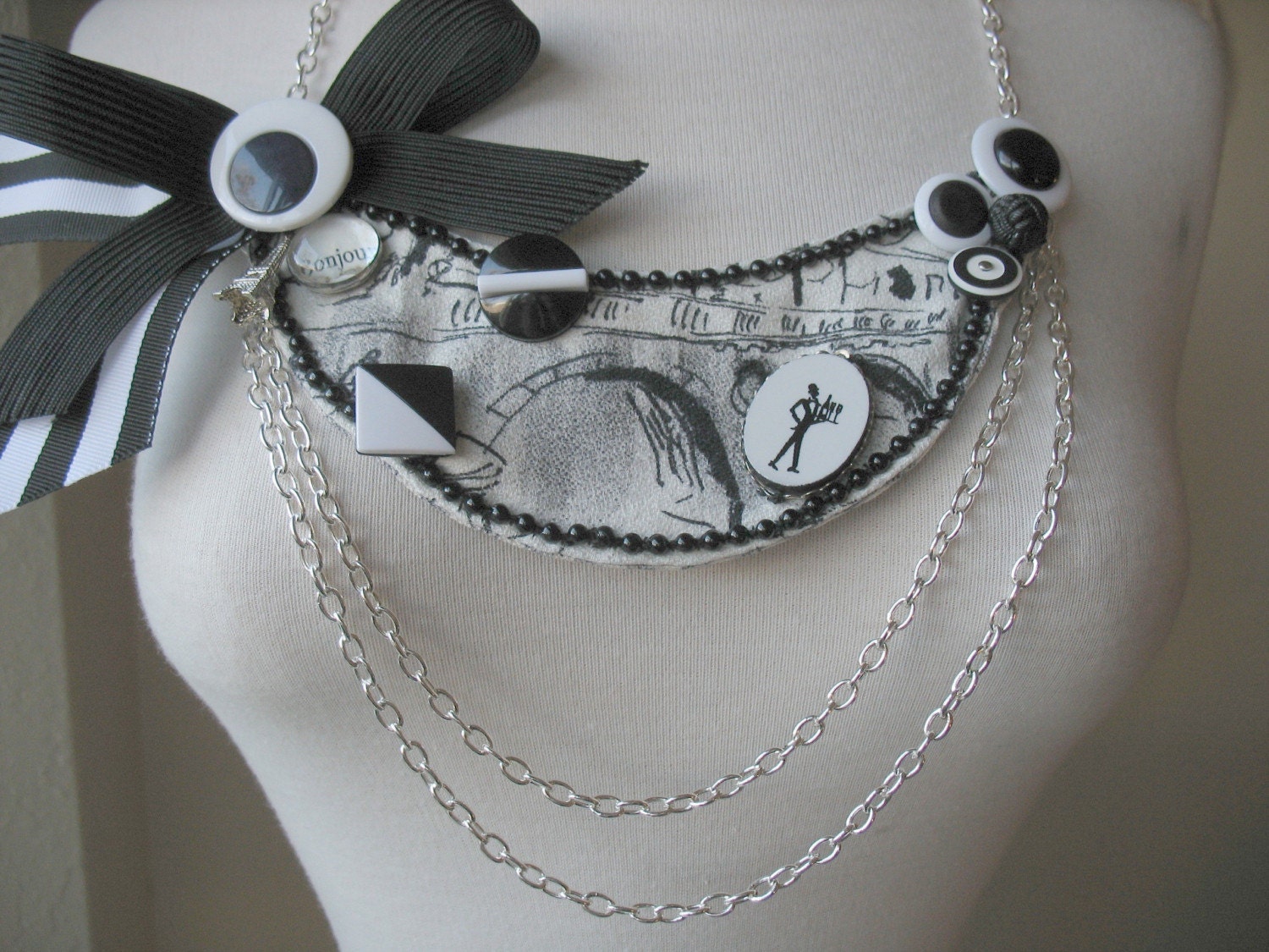 Black and White Paris Bib Statement Necklace - The Last One