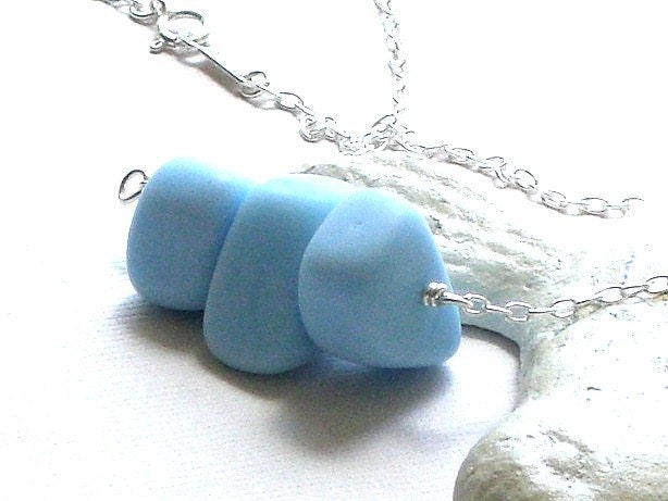 40% Off - Robins Egg Blue Nugget and Sterling Silver Necklace - Beach Pebbles