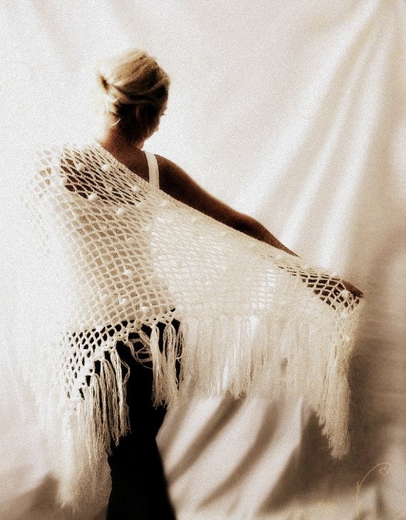 Cashmere Blend Lacey Fishnet Shawl