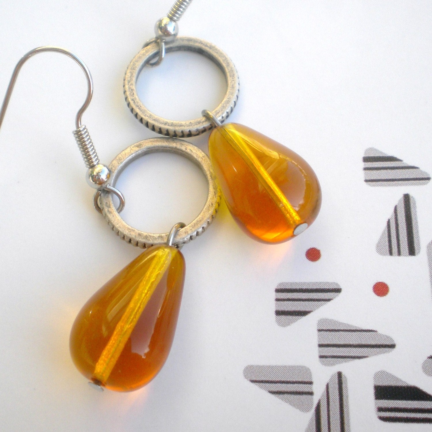 Amber Romance Silver Drop Earrings