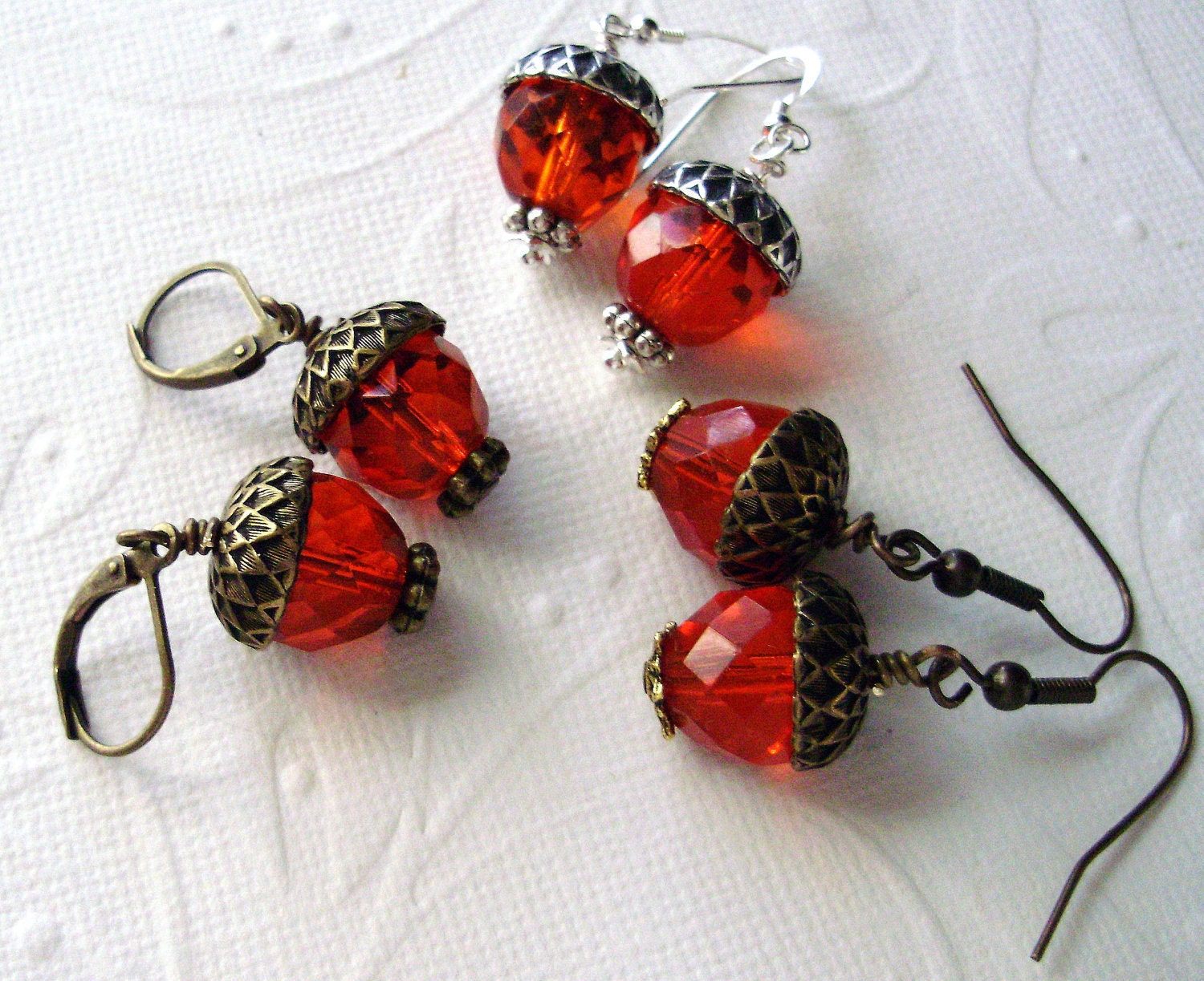 Earrings- Halloween Jewelry Earrings-Orange Earrings-Fall Earrings--Silver Earrings-Gold Acorn Earrings-OOAK Earrings-Unique Earrings