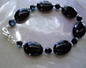 Bracelets-Black/Crystal Bracelet- Black Onyx /Silver bracelet- Gemstone Bracelet-  BY Kmgems