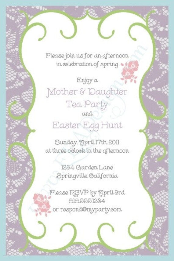 Tea Lace Invitation (purple, green, pink) x 12 Il_570xn