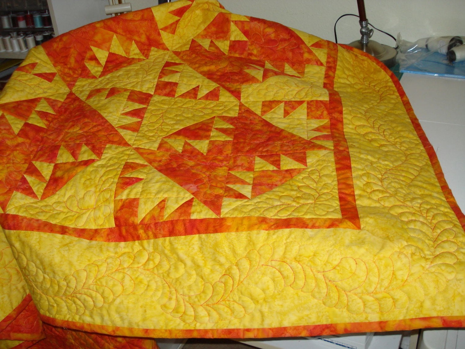 Handmade Patchwork Quilt Kansas Troubles in Yellow and Poppy Batik Made for You