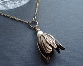 Flower Bud Necklace. Tulip Pendant In Antiqued Brass. Bohemian, Vintage Style. Flower Necklace. Brown, Gift For Her Under 25