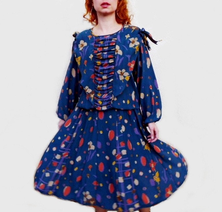SALE Vintage 80s Fabulous Diane Freis Dress Ruffle Full skirt Pin-up Party Dress