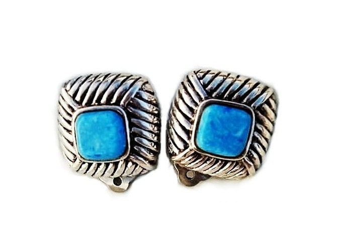 Vintage Lapis Lazuli Clip Sterling Silver Earrings