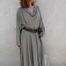 SALE Vintage 60s Linen Dress Asymmetrical Wrap WILD ROSE Olive Green Cowl Draped Neck M Spring fashion
