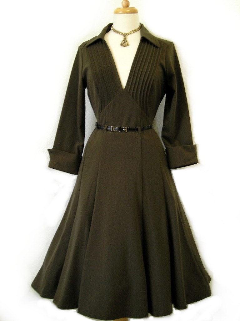 SALE Vintage 1940s dress DuBarry Olive Dress Mod Classic Formal Office Bombshell  S
