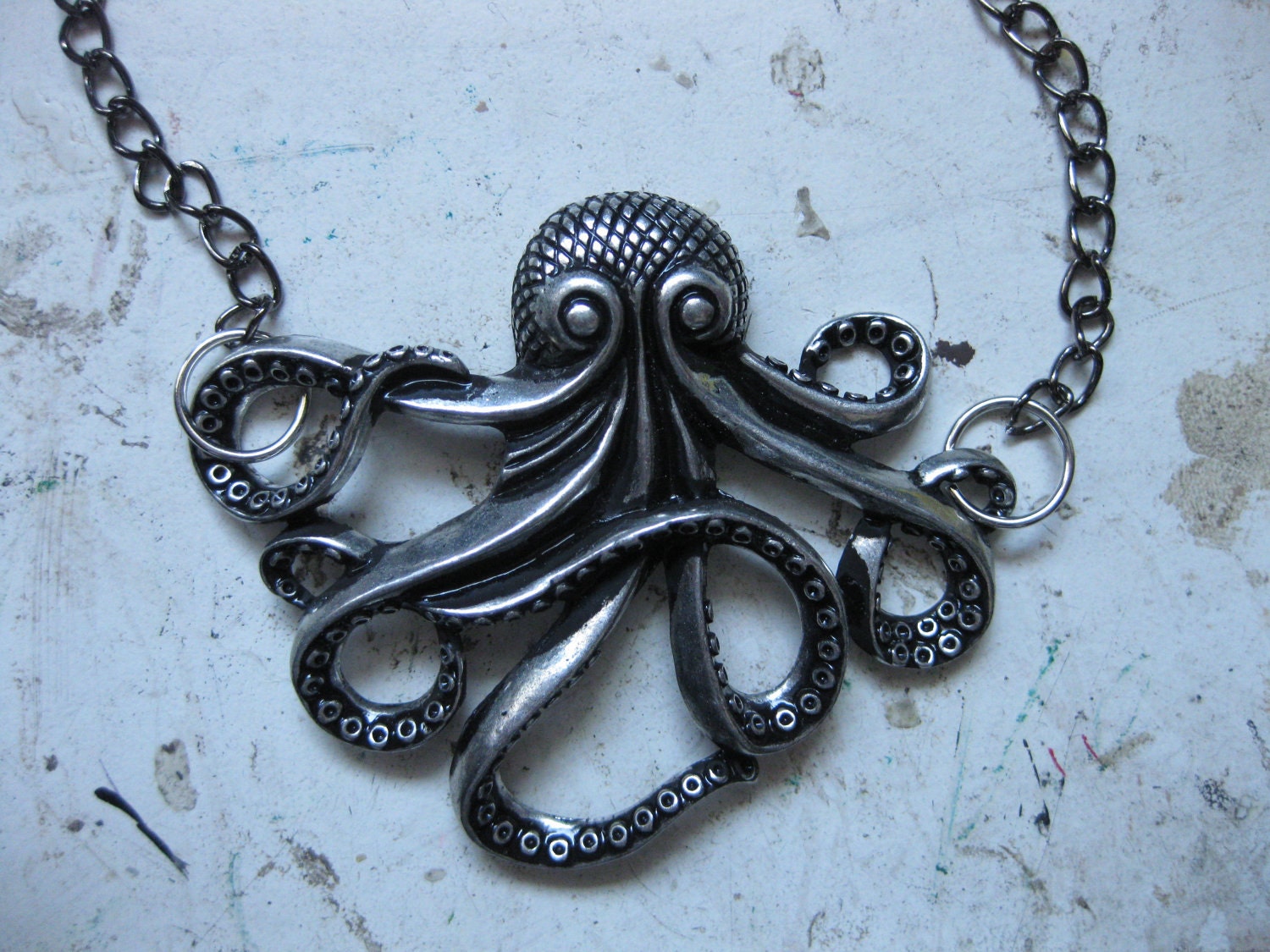 Octopus Necklace - Extra Large Antique Silver
