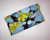 Clutch Wallet Checkbook Quilted Zipper Pocket Blue Green Brown Floral
