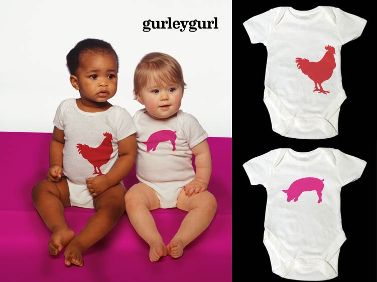 Rooster onesie, Pig onesie