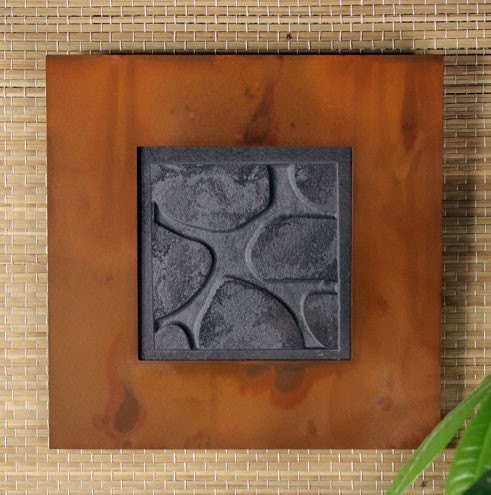 Natural Stone Wall Art Single - River Rock on Ebony Slate w/ Rust Frame
