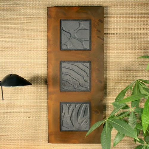Natural Stone Wall Art Trio - Ebony Slate w\/ Rust Frame