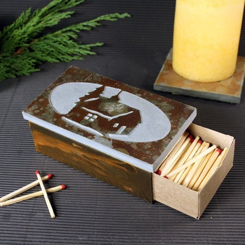 Stone Matchbox Holder - Cabin on Copper Slate