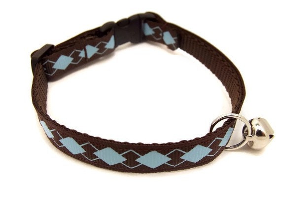 Blue and Brown Argyle Breakaway Cat Collar