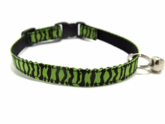 Breakaway Cat Collar- Lime Green Zebra