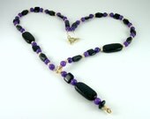 14 kt Gold Filled Necklace, Purple and Black, Handmade, Jade Beads, Gold Filled Necklace