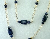 Gold Filled Necklace, 14 Kt Gold Filled, Handmade, Wire Wrapped, Dumortierite, Gold Fill Chain, Blue Denim Stone, Gemstone Necklace