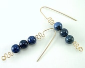 Earrings Gold Filled, 14 Kt gold filled, Wire Wrapped, Dumortierite, Blue Denim Stone, Handmade, Dangle Earrings, Custom Made Earwires