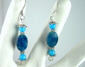 Teal Apatite Earrings, Argentium Silver, Turquoise Jade, Gemstone Earrings, Handmade,  Hammered, Natural Gemstone, Bali Silver Findings