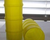 Vintage 60s Mod Style Yellow Frosted Tall Ribbed Bamboo Drink Cocktail Glasses Set Of Two