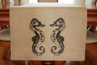 Sea Chic Burlap Seahorse Table Runner