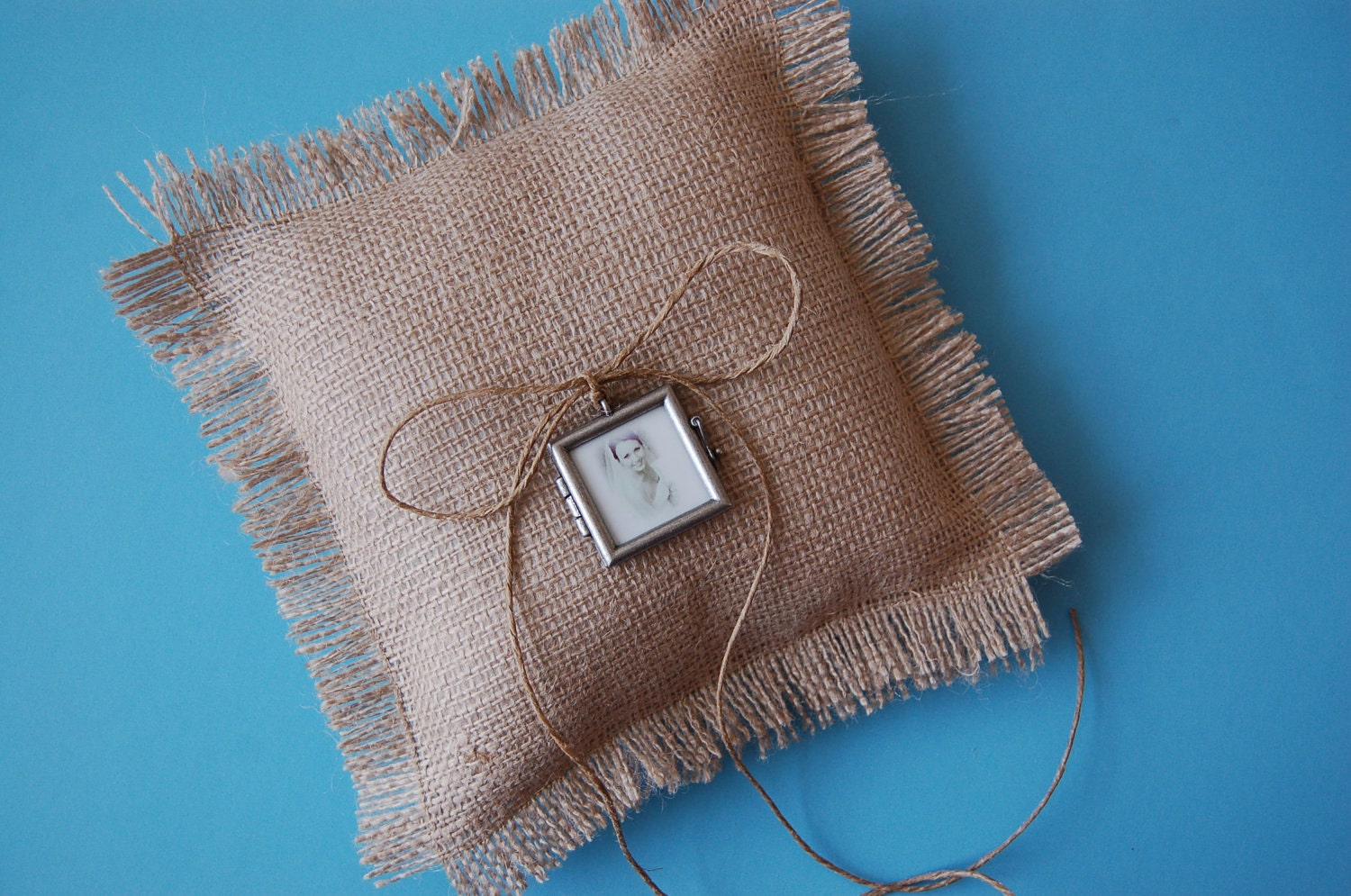 Burlap Ring Bearer Pillow with Keepsake Locket