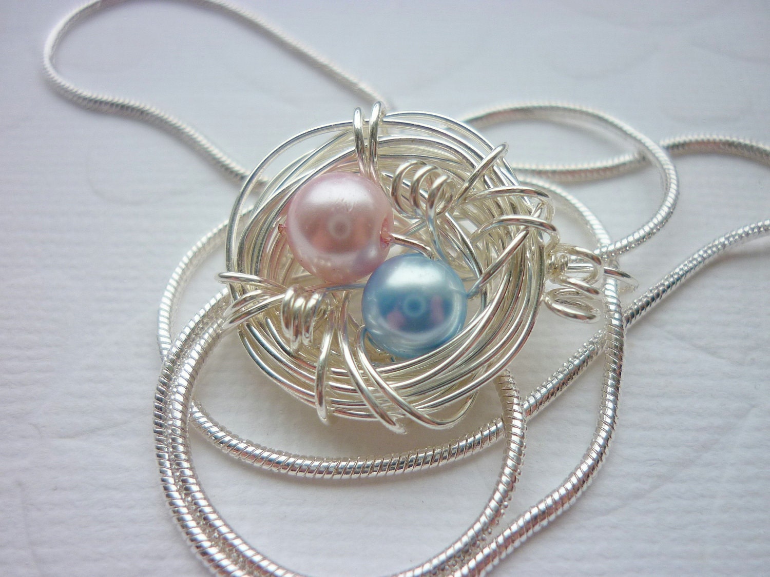 Birds Nest Necklace - Personalized Great For Mothers Mom 2 Pearls Twins