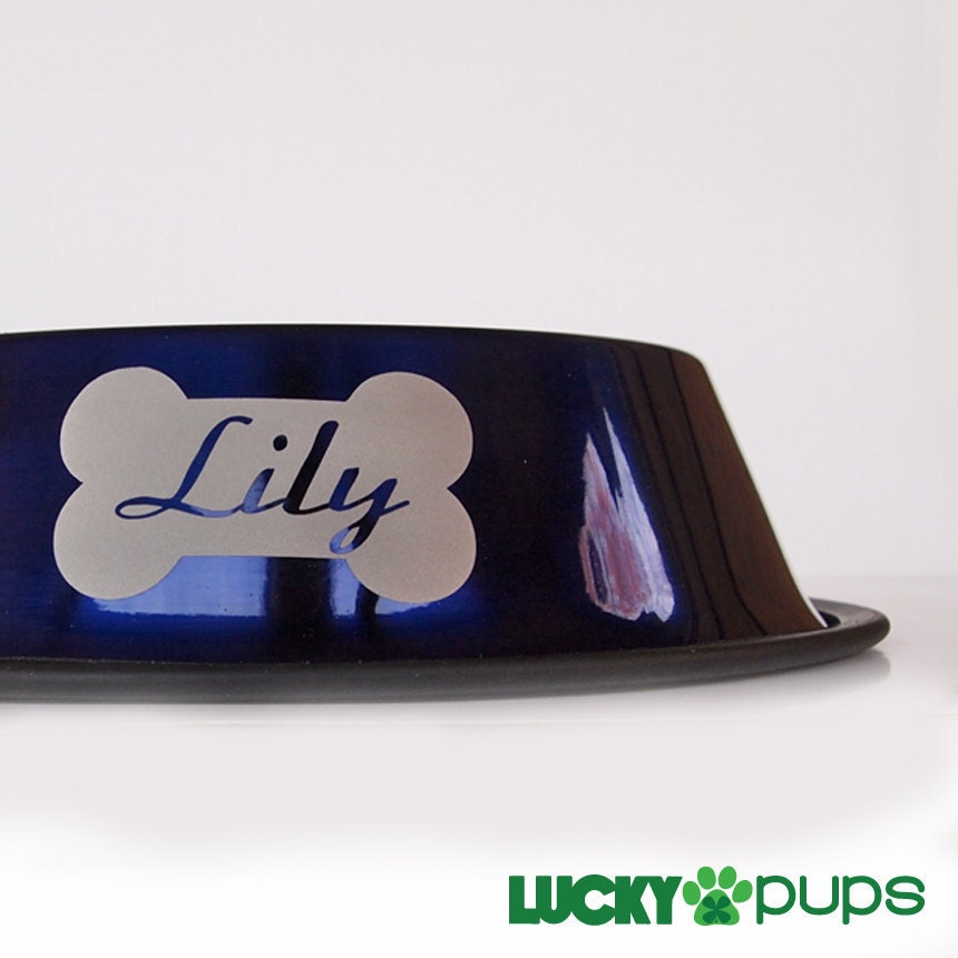 Medium - Metallic Purple - Personalized Stainless Steel Dog Bowl - Bone